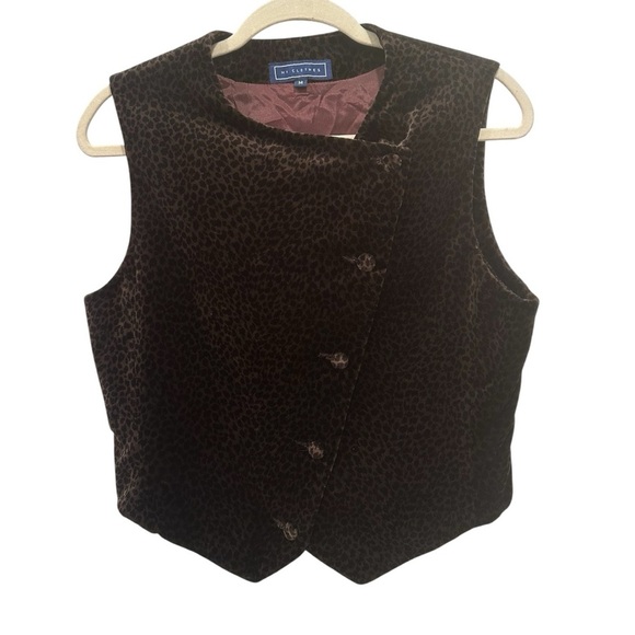 100% Wool Animal Print Sleeveless Vest Front Buttons Fully Lined Soft Sz Med - Picture 1 of 11